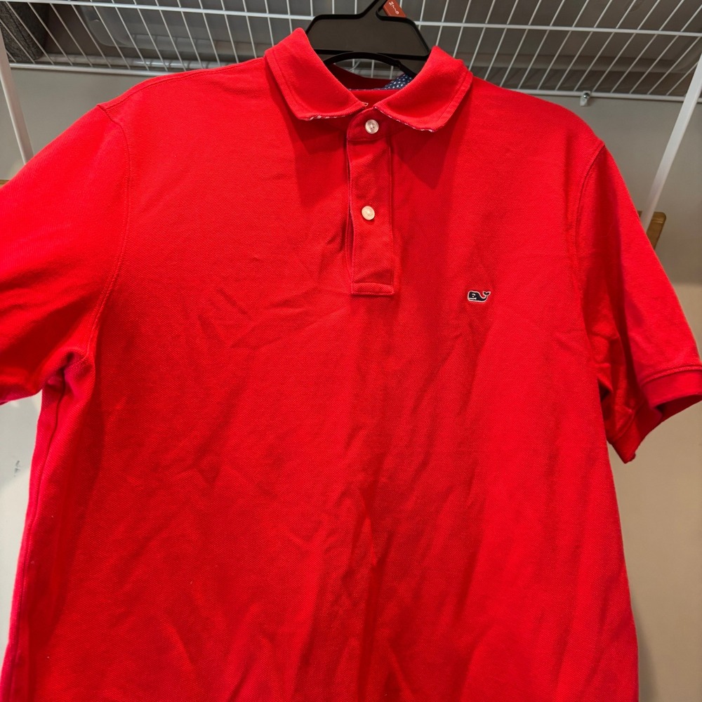 Vineyard Vines Mens Red Cotton Pique Short Sleeve Whale Polo Shirt Medium
